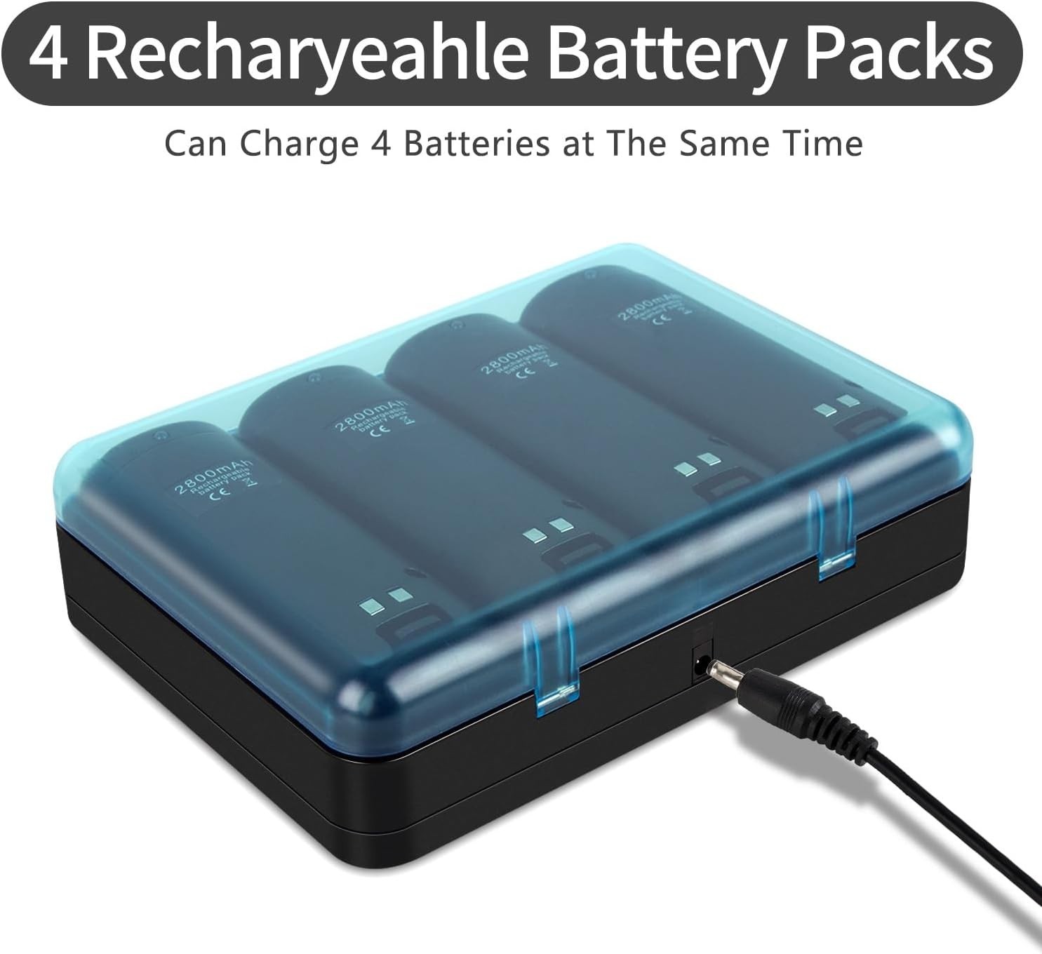 Wii Remote Battery Charger,4 in 1 Charging Station with 4 Pack 2800mAh