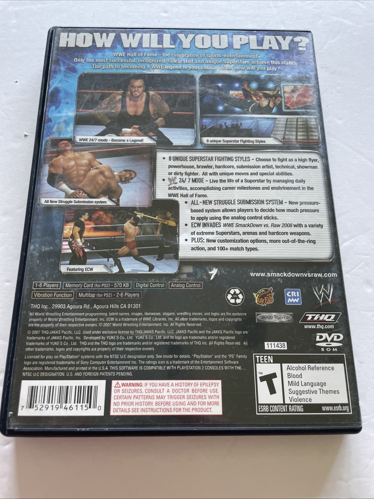 WWE Smackdown VS Raw 2008 (PS2, 2007) Complete In Box- Tested