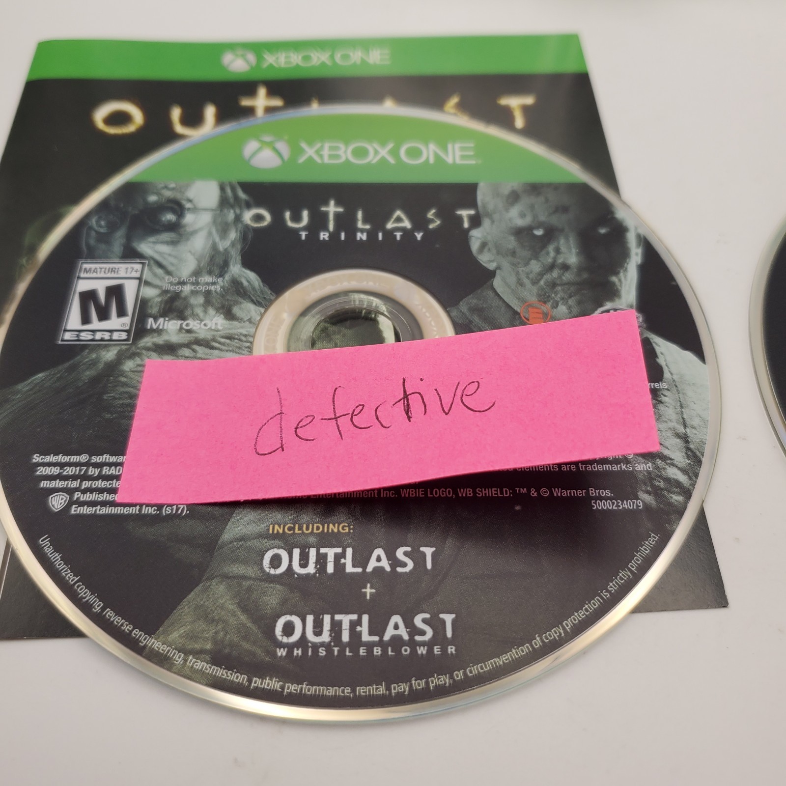 Outlast Trinity (Outlast 2 Only) Microsoft Xbox One, Tested **Disc 2 Only**