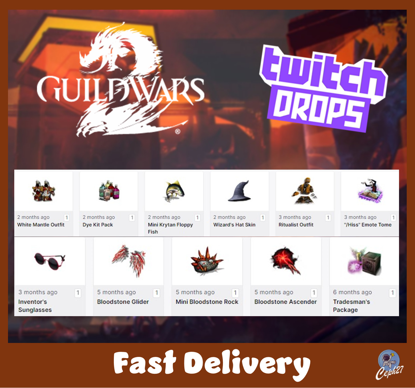 Guild Wars 2 Twitch Drops – Outfits + Glider + Hat + MORE – 11 Items/Skins