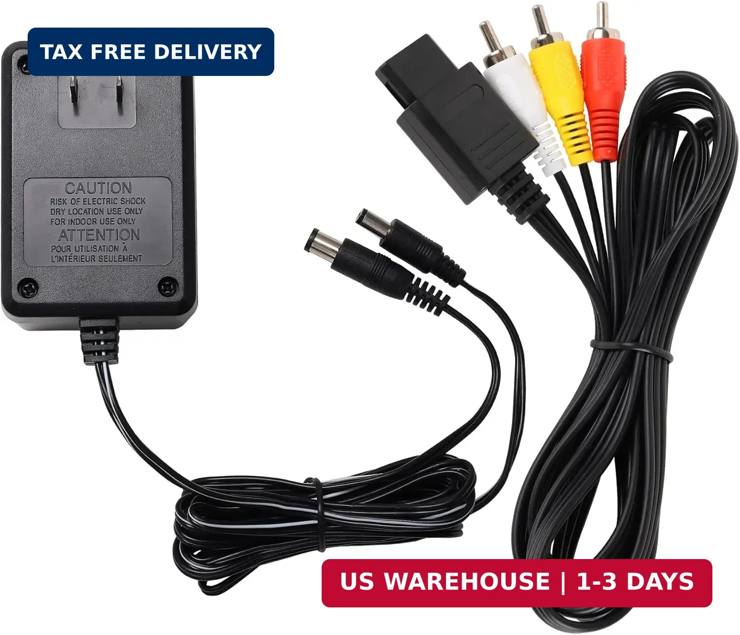 Power Supply and AV Cable for SNES, AC Power Adapter and Audio Video RCA AV Cabl