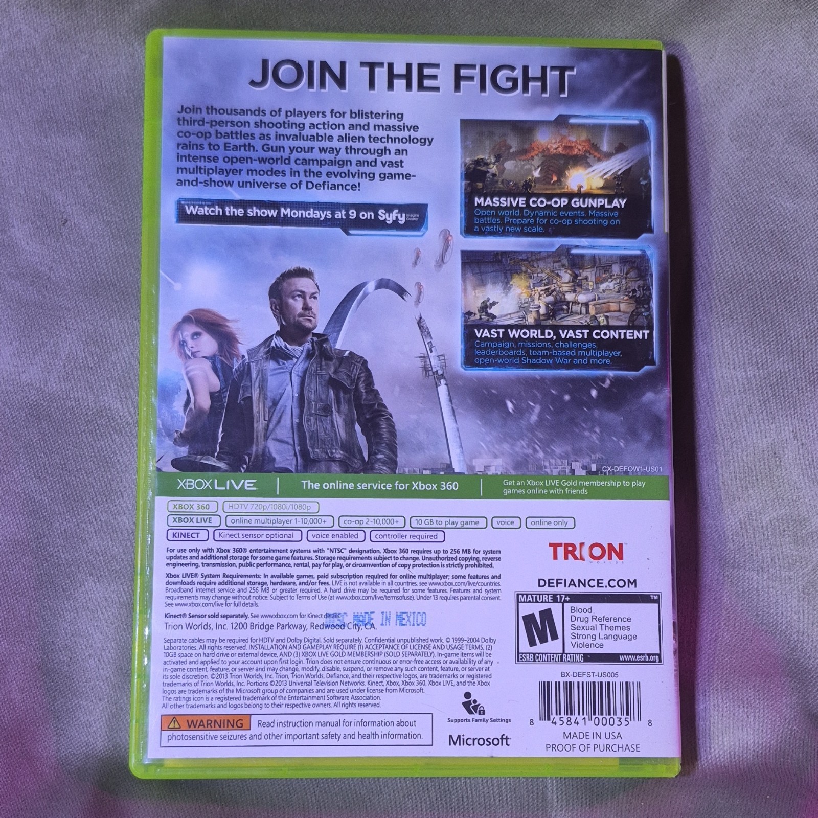 Trion Worlds Defiance Xbox 360 Shooter Action Adventure Manual Multiplayer