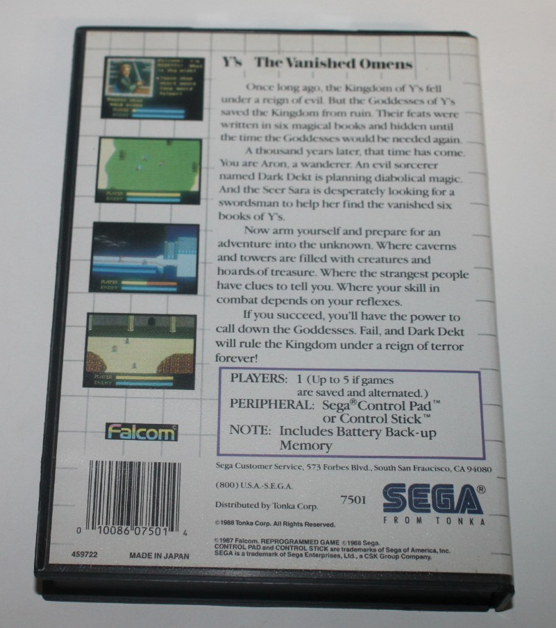 Ys the Vanished Omens (Sega Master System, 1998) Complete W/Manual