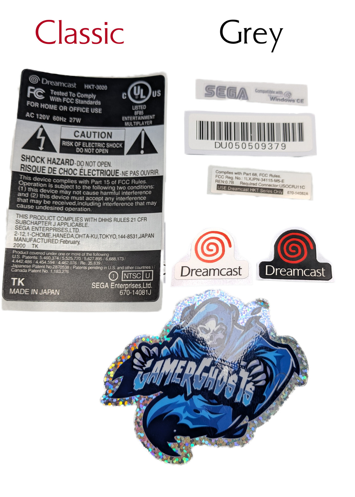 Sega Dreamcast Replacement Label / Decal Set – USA / CAN NTSC – VA0 / VA1 / VA2