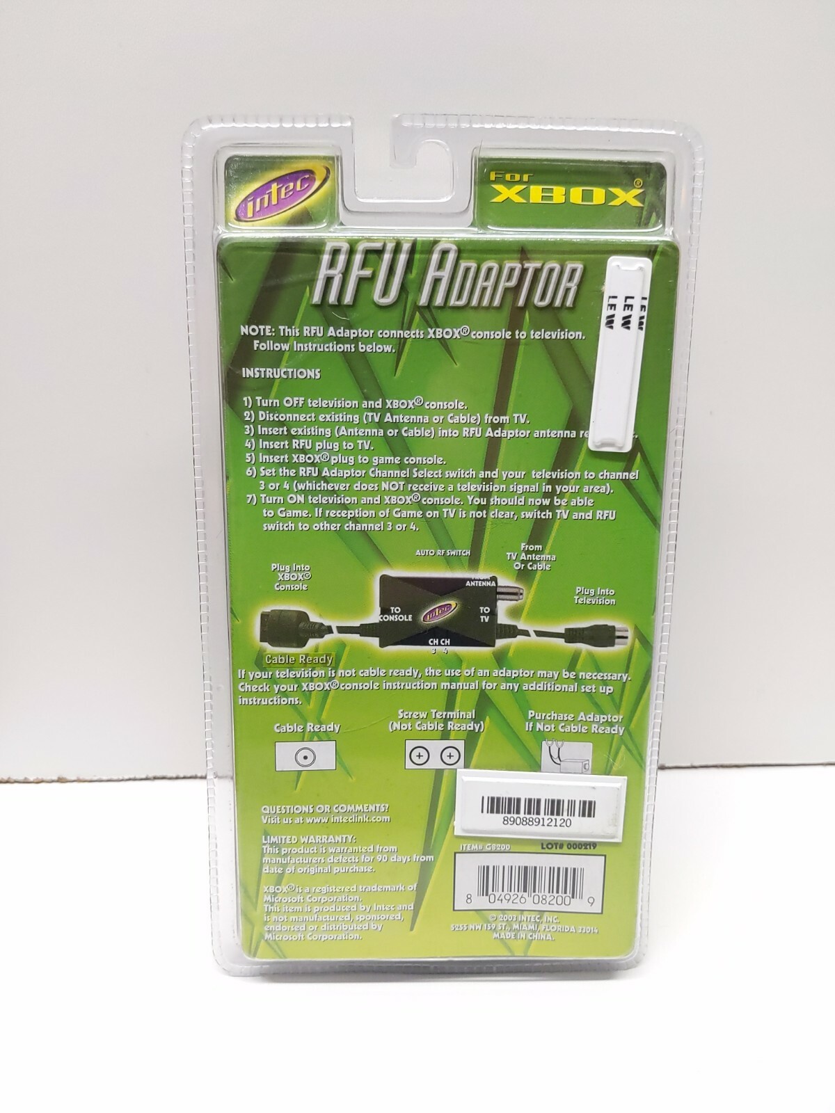 Intec RFU Adaptor for Xbox Connects Xbox to TV – New Old Stock – Never opened