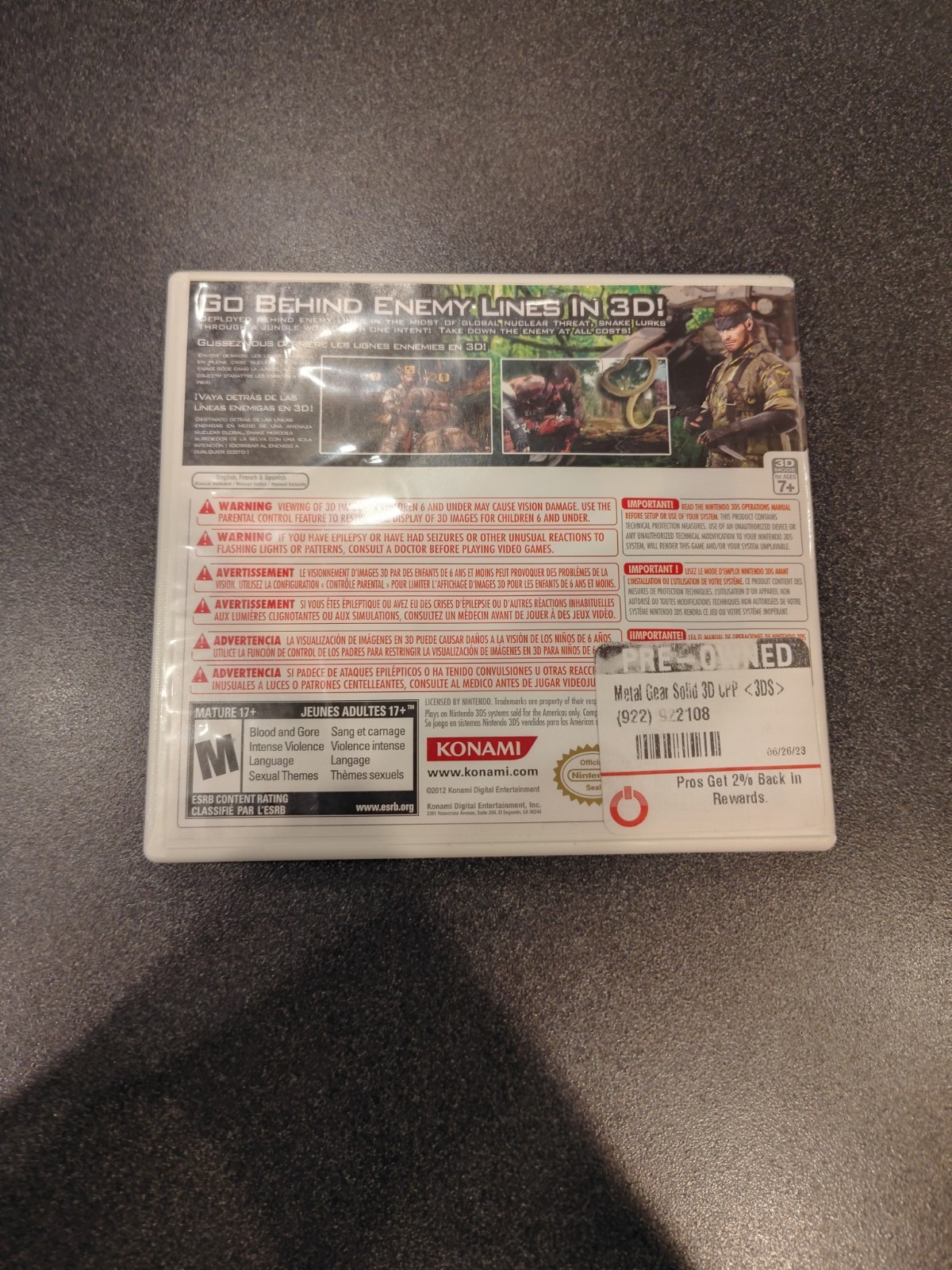 Konami Metal Gear Solid: Snake Eater 3D (Nintendo 3DS) w/ Manual NTSC-U/C (CIB)
