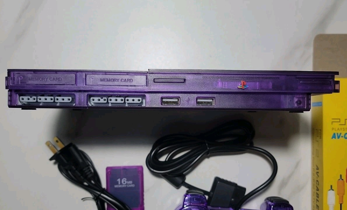Sony PS2 Slim Clear Purple Bundle – Tested & Working SCPH-9000X