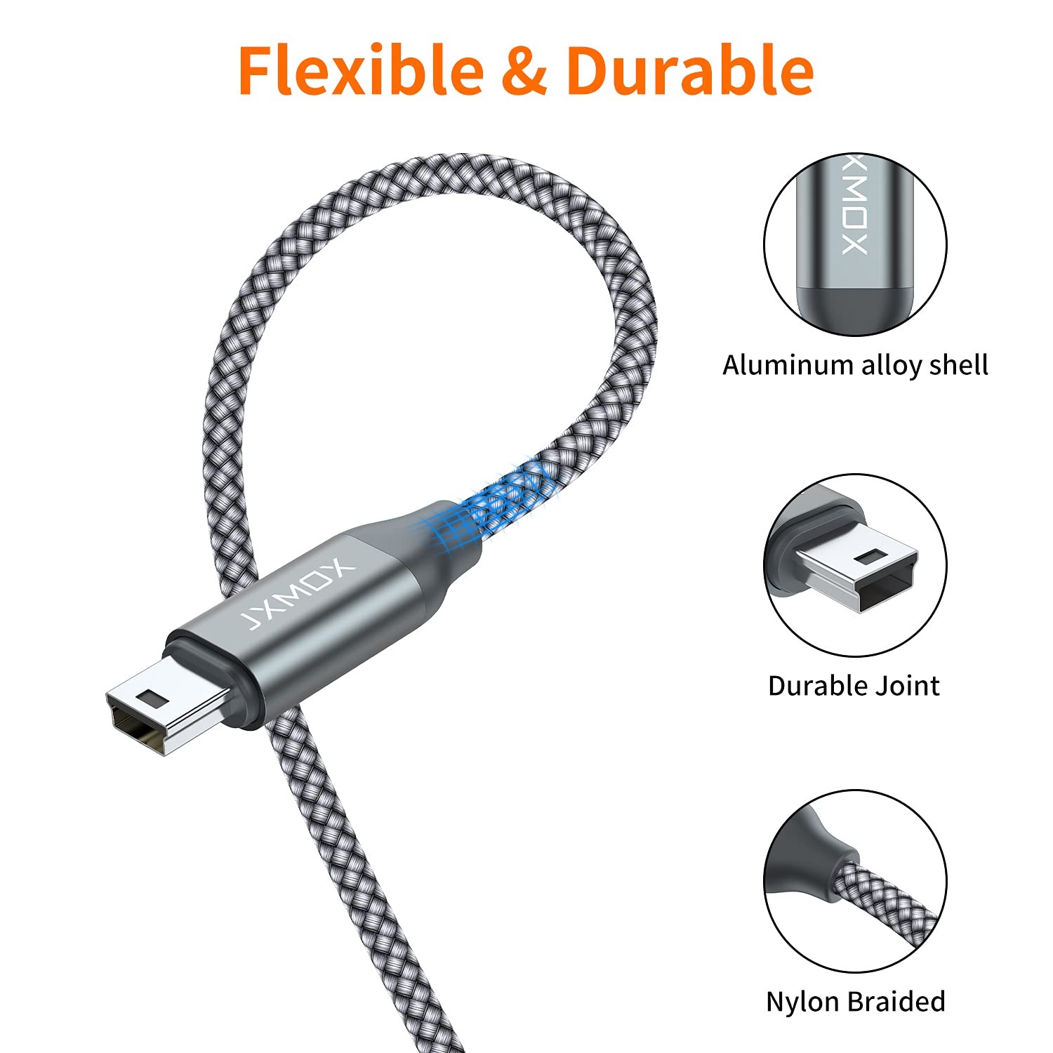 2-Pack Mini USB Cable 3.3ft 2.0 Type A Male to Mini B Charger Data Sync Cord