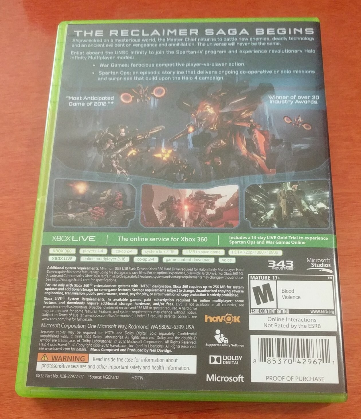 Halo 4 Microsoft Xbox 360 Studios 343 Industries Havok Dolby Digital Mature