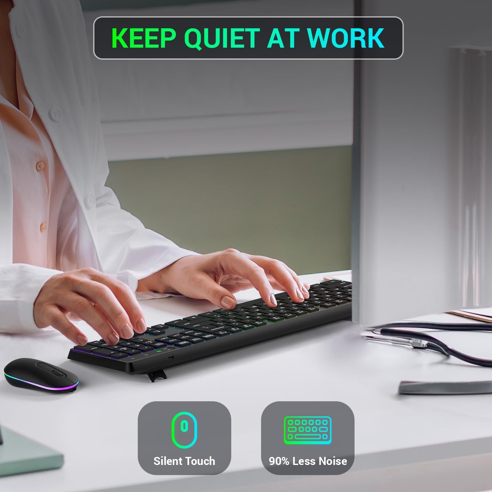 Wireless Keyboard and Mouse Combo, Lovaky 2.4G Full-Sized Ergonomic Keyboard …
