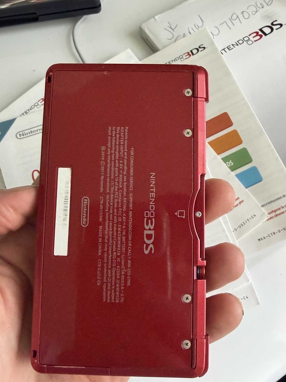 Nintendo 3DS CTR-001 Handheld Gaming Console Flame Red Charger Games SD Tested