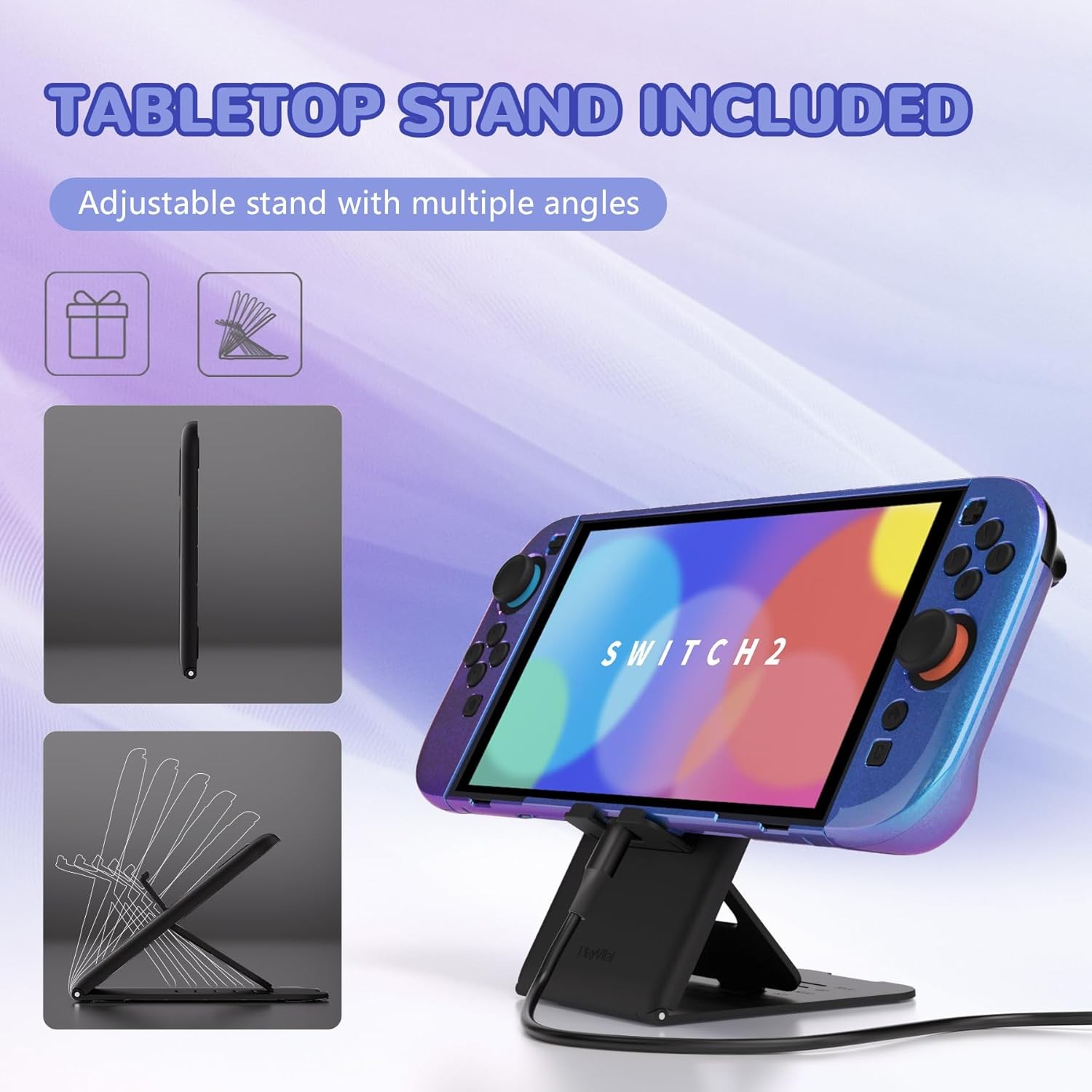 PlayVital Glossy Protective Case for Nintendo Switch 2 -Chameleon Purple Blue