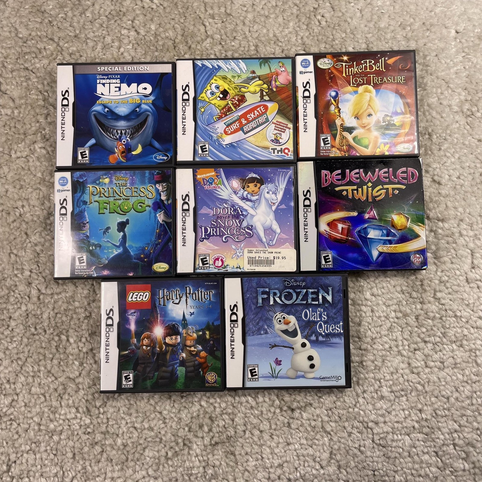 Nintendo DS Video Game Lot 8 Lego Harry Potter Frozen Dora Disney Spongebob Kids