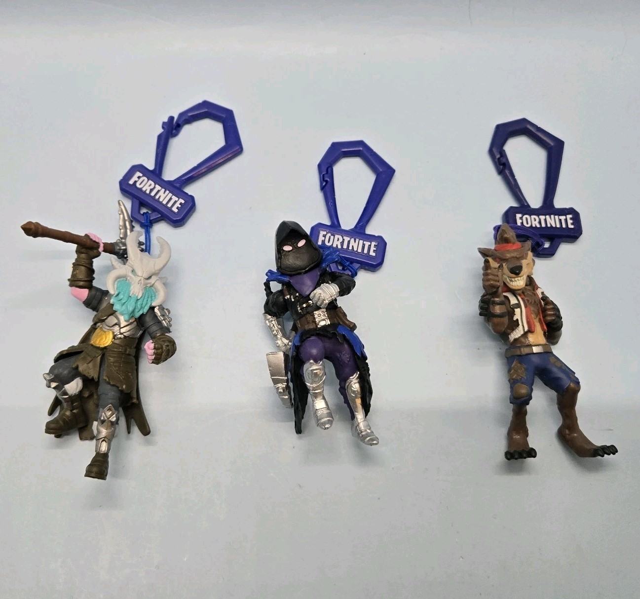 FORTNITE BACKPACK CLIPS • Lot Of 3 Vinyl Figures RAGNAROK, RAVEN, DIRE Keychains