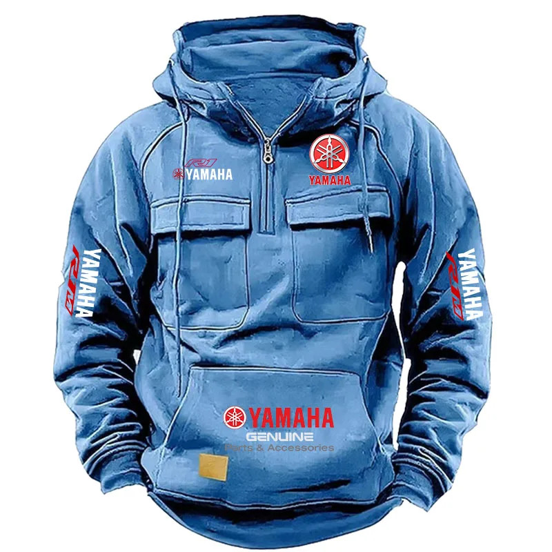 2026 New YAMAHA logo Motorcycle Racing Race Retro Velvet Half Zipper Hoodie Men