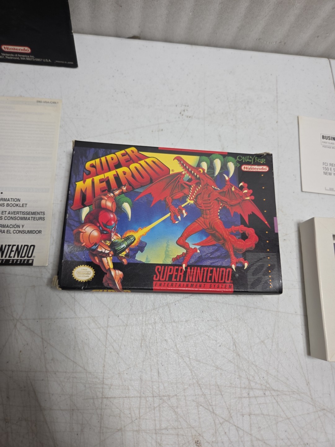 Tested – Super Metroid Super Nintendo SNES Complete In Box CIB (Dmg Box)