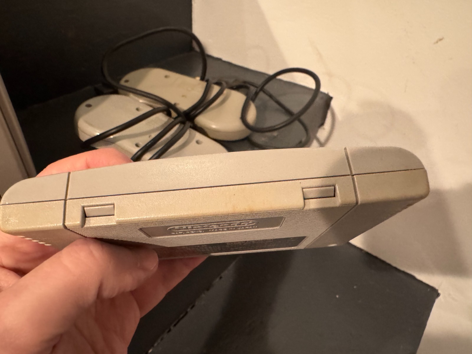 Nintendo Super Famicom console with controllers, all wires and Street Fighter 2