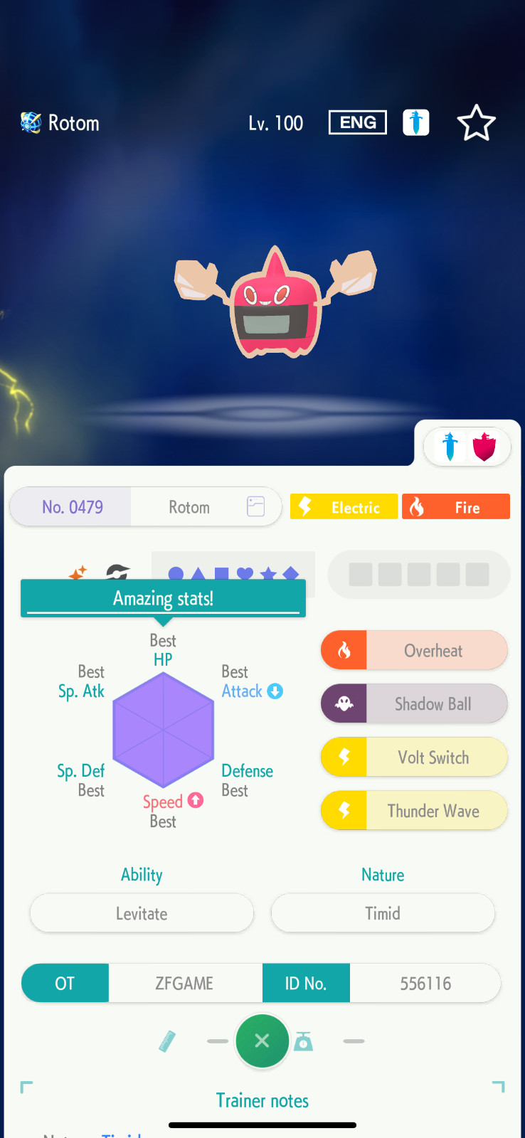 ✨6IV SHINY Heat Rotom + EVS🚀 POKEMON HOME✨Champions✨Online delivery⚡