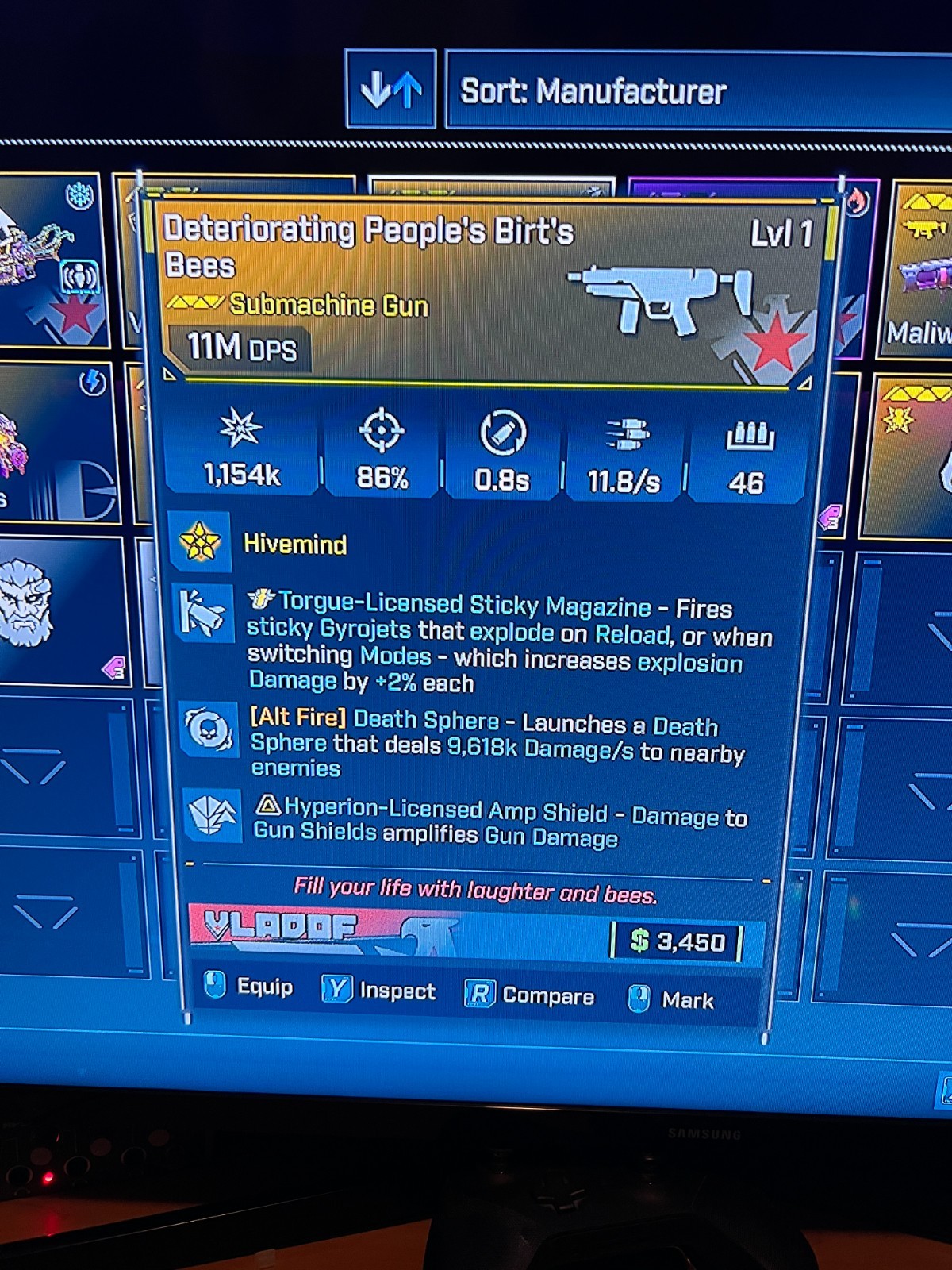 Borderlands 4✨ MODDED LEVEL ONE 11M DPS BIRT’S BEES SMG LVL 1 BL4✅PC-PS-XBOX✨