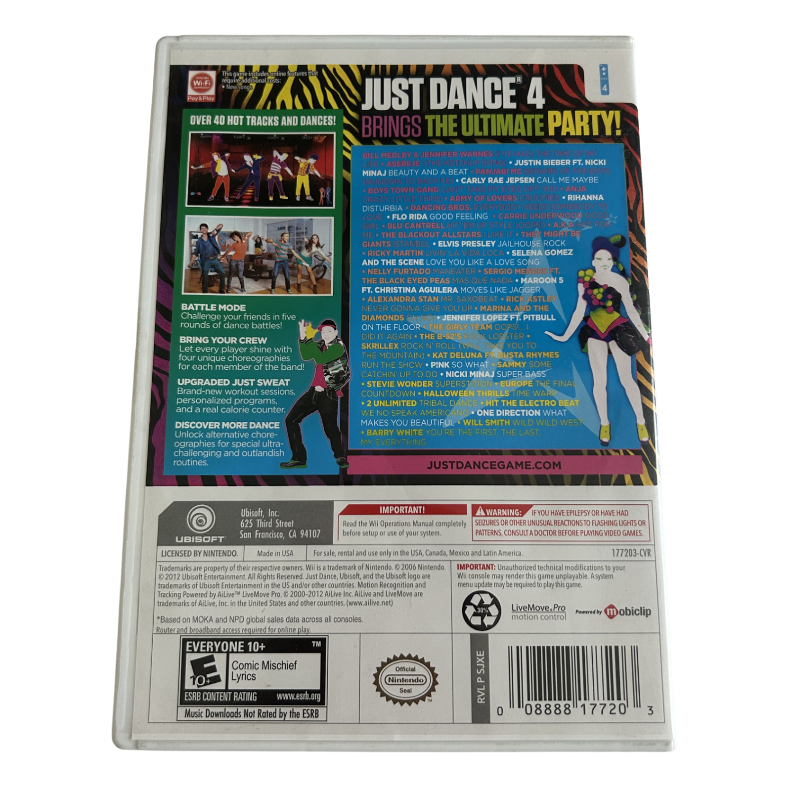 Just Dance 4 (Nintendo Wii, 2012) CIB Complete with Manual, Free Shipping!!
