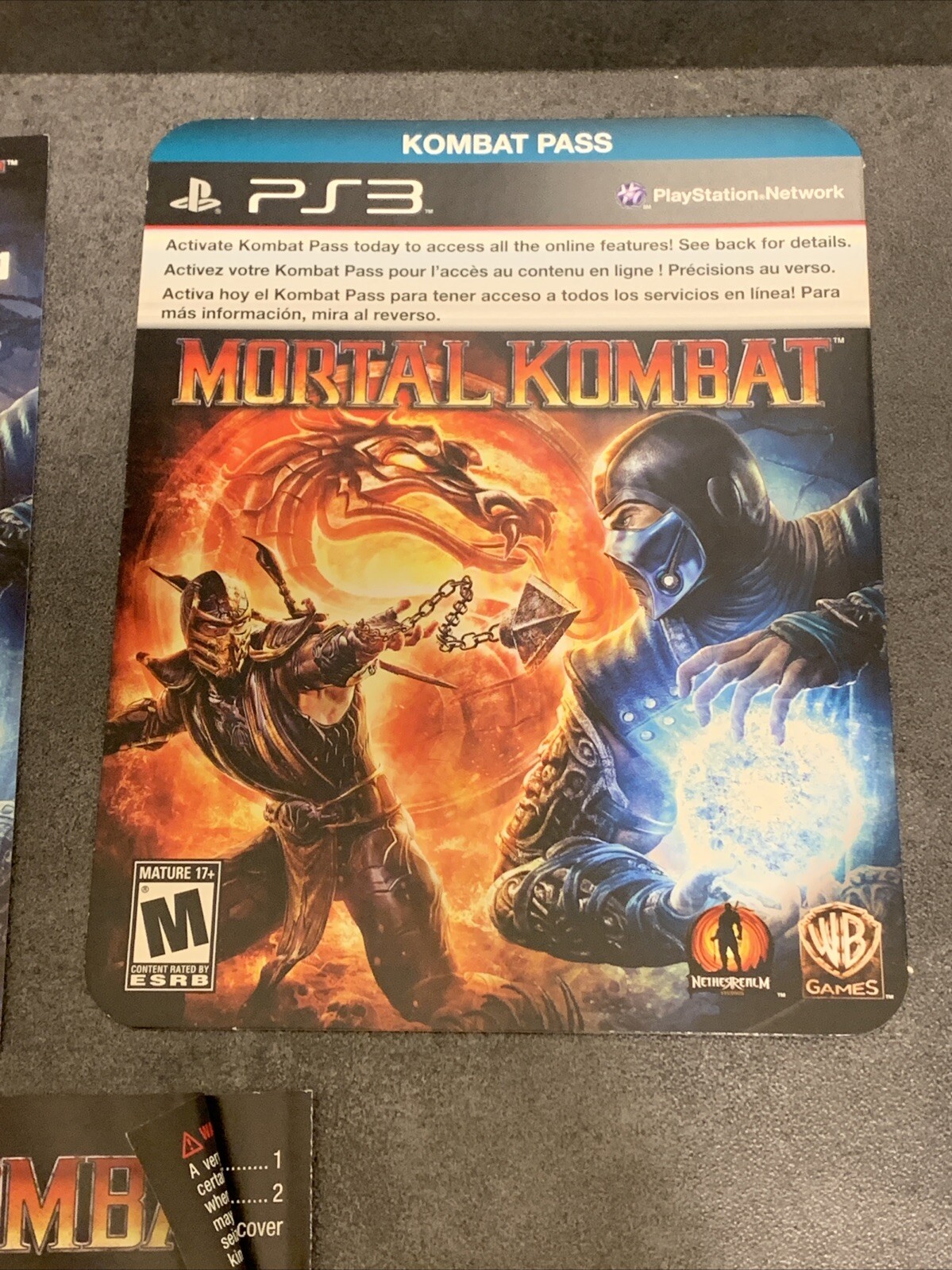 Mortal Kombat (Sony PlayStation 3) Tested w/ Manual Katalog & Unused Kombat Pass