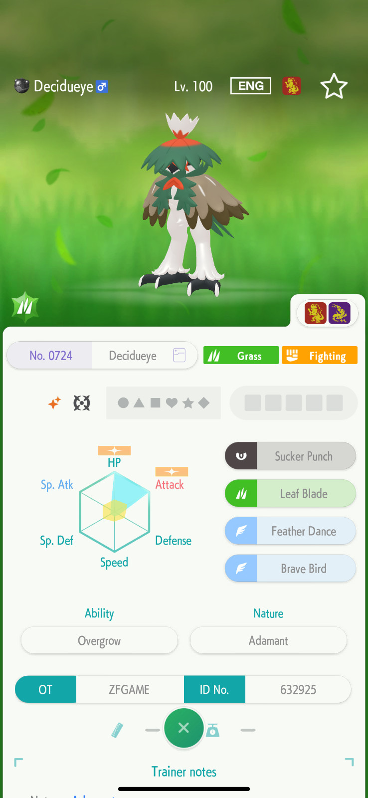 ✨6IV SHINY Hisuian Decidueye + EVS🚀 POKEMON HOME✨Champions✨Online delivery⚡