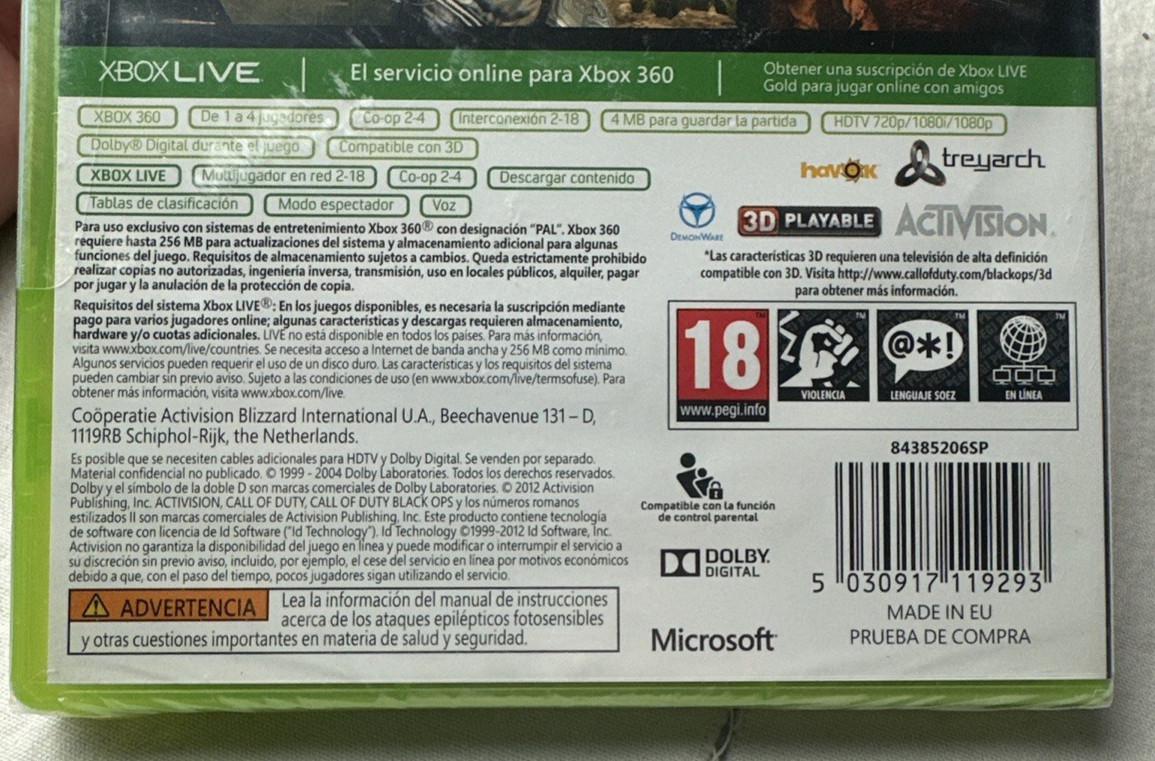 Sealed NEW Call Of Duty Black Ops II 2 XBOX 360 European Version PAL Spain WoW!!