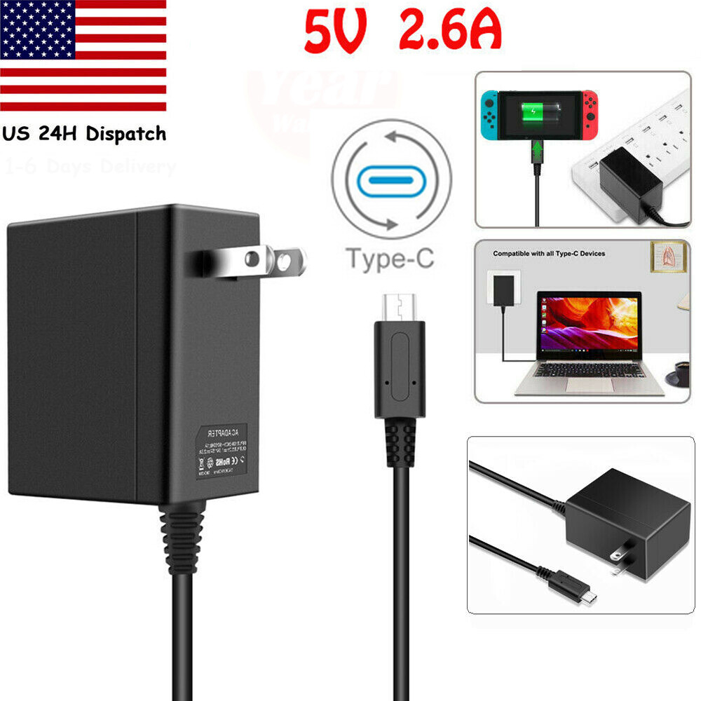 For Nintendo Switch AC Power Supply Adapter Home Wall Travel Charger Cable 2.6A