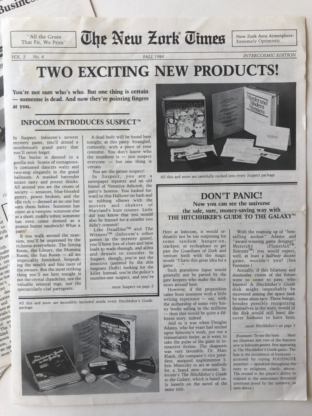Vintage New Zork Times Infocom Newsletter Lot – Original 1980s interactive fic.