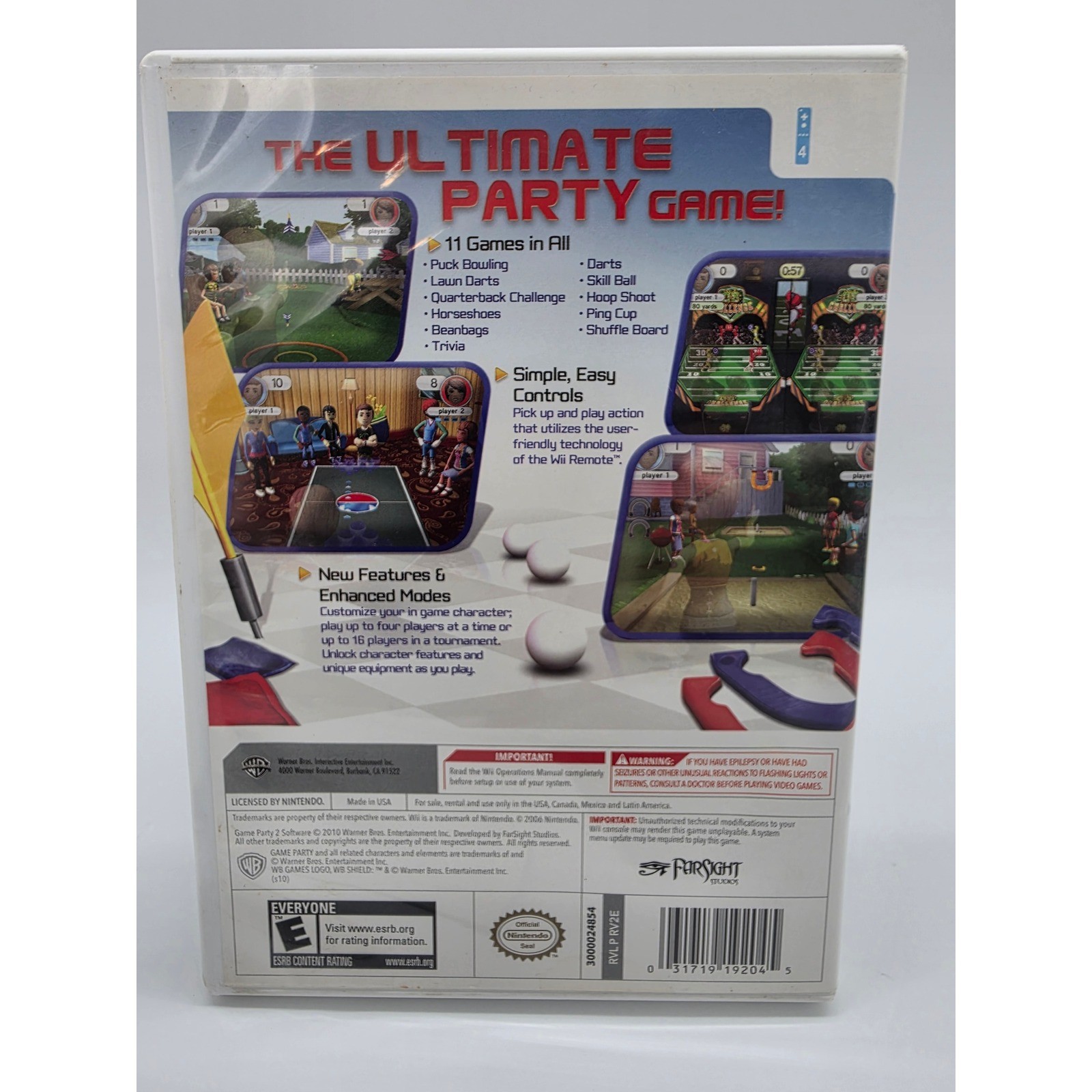 Game Party 2 Nintendo Wii Complete CIB WB Games Darts Horseshoes Hoop Shoot