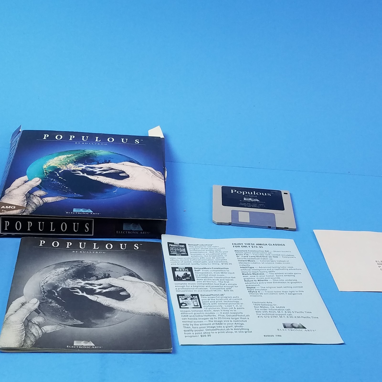Amiga Populous Computer PC Game W Manual & Box Vintage Electronic Arts 1 Disk