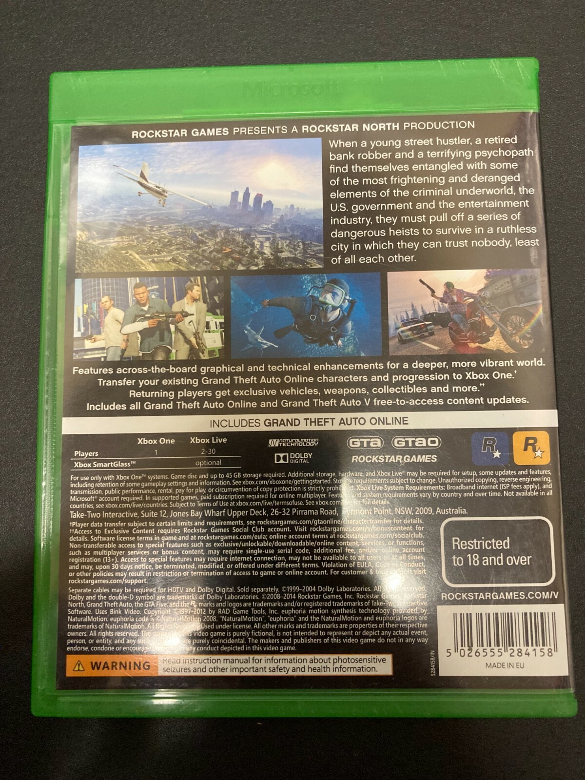 Grand Theft Auto V Xbox One, Australian Version R 18+, CIB with Map!