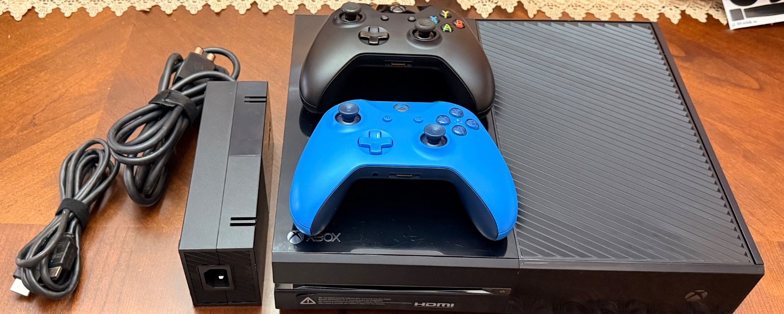 Microsoft Xbox One Black Console with 2 Original Wireless Controllers, HDMI, PWR