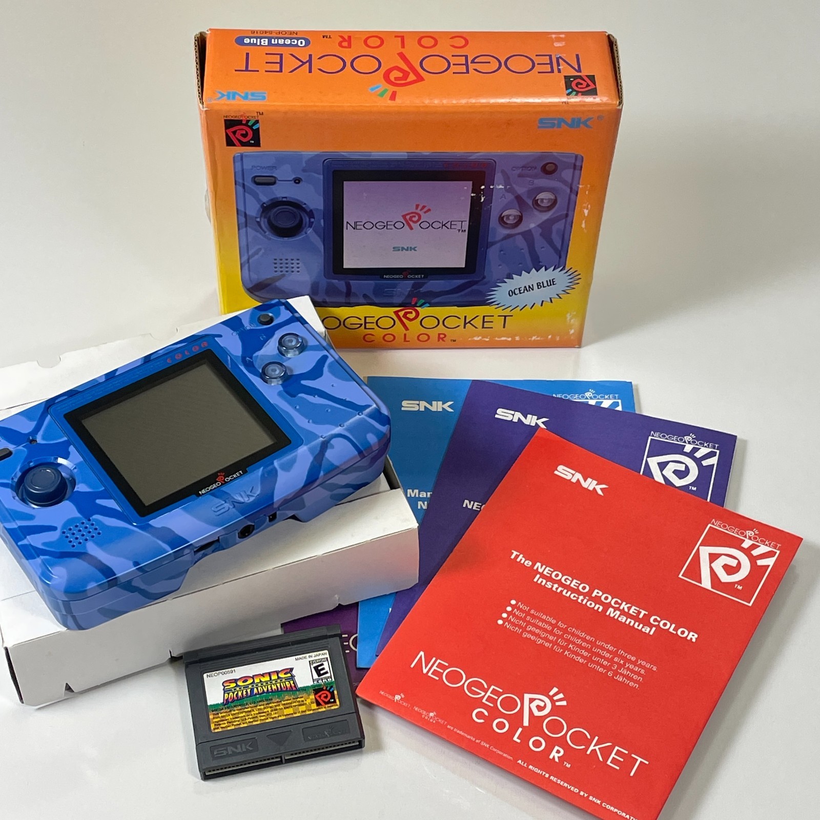 Neo Geo Pocket Color Ocean Blue CIB with Sonic The Hedgehog Game – WORKS