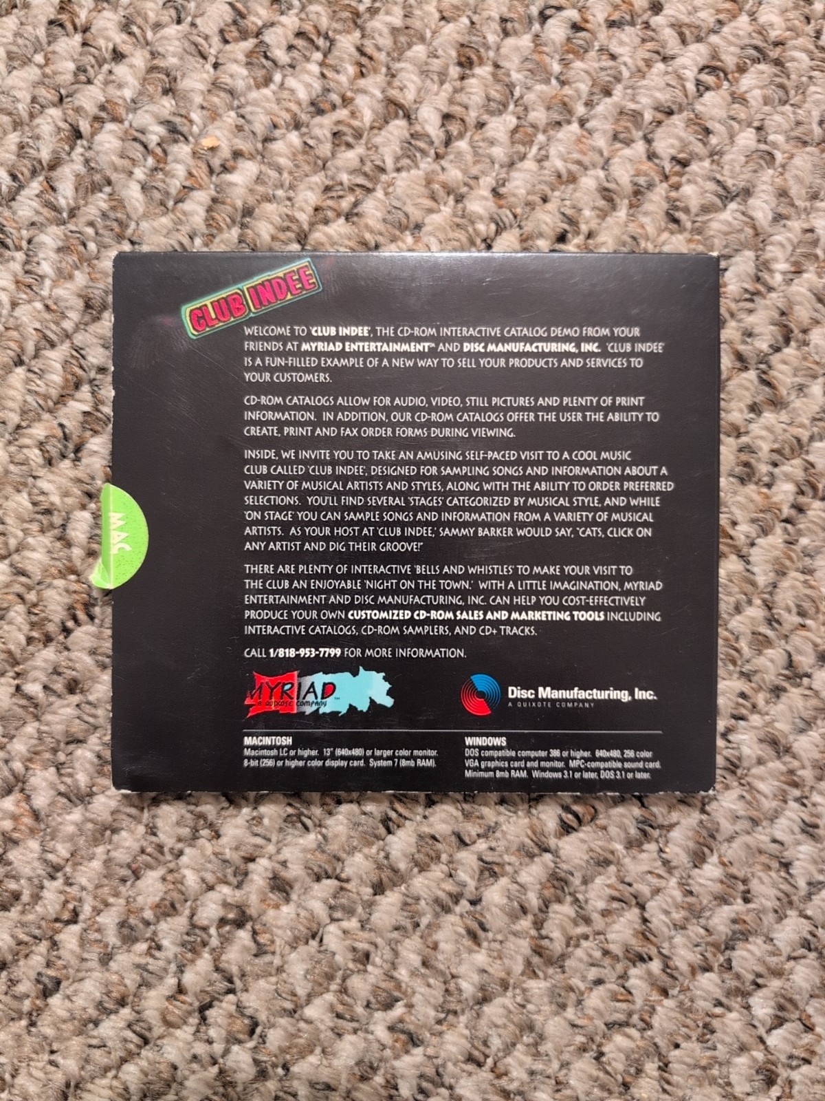 Club Indee Catalog Demo Weird Disc Mac Myriad Entertainment 1995 PC Lost Media?