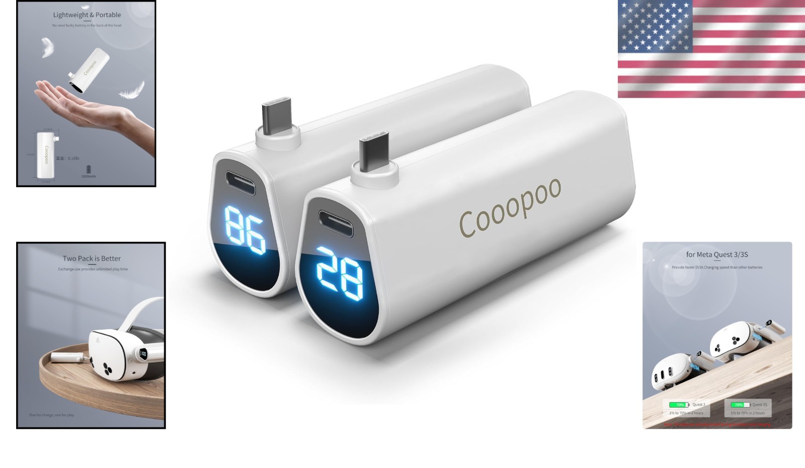 5000mAh Battery Pack with LCD Indicator – Meta Quest 3/3S Power Solution [2Pack]