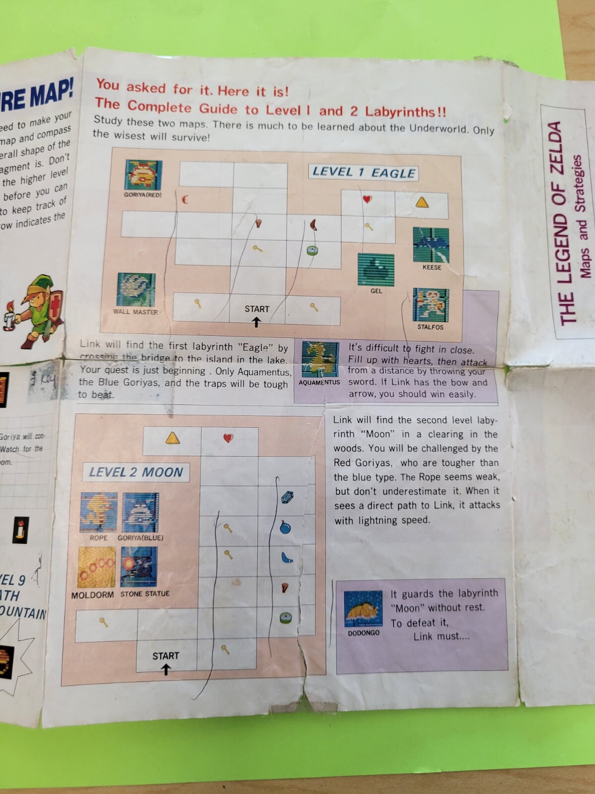 Vtg 1987 LEGEND OF ZELDA Nintendo NES Original Maps & Strategies Fold-Out Insert