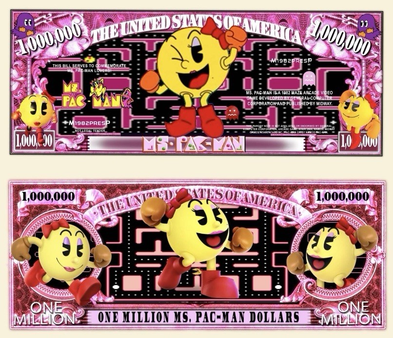 Pack of 25 Ms. Pacman Game 1 Million Dollar Bills Collectible Novelty Money
