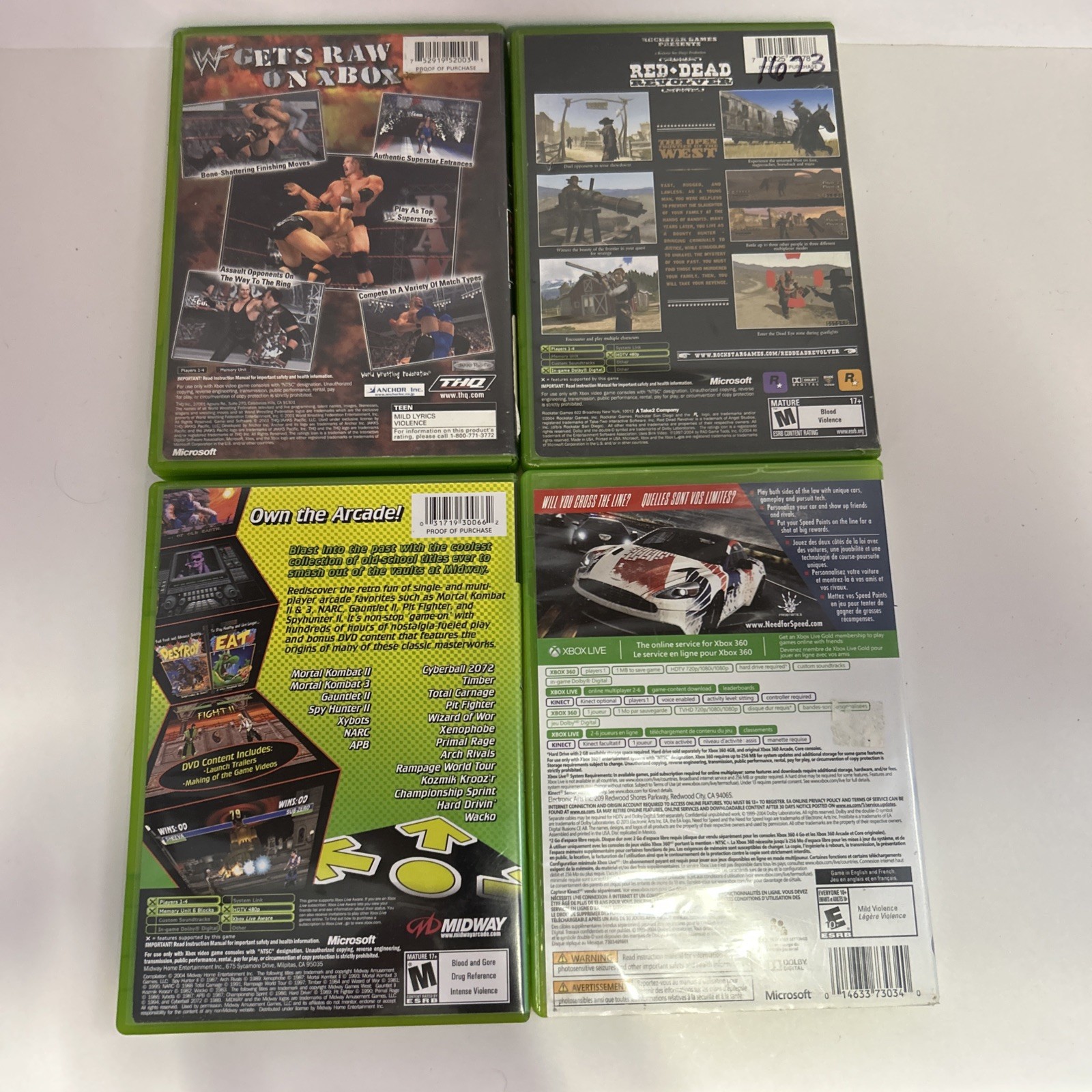 Xbox Lot, Midway Arcade, Red Dead Rev, RAW, (360) Need For Speed Rivals, Untestd