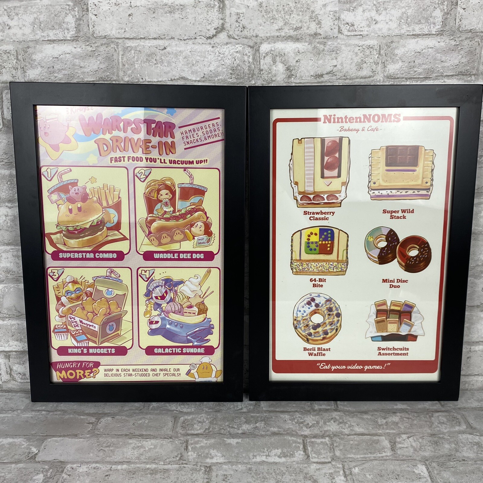Rare Kirby’s Warpster Drive-in And NintenNoms Cafe Promo Poster Page Framed Art