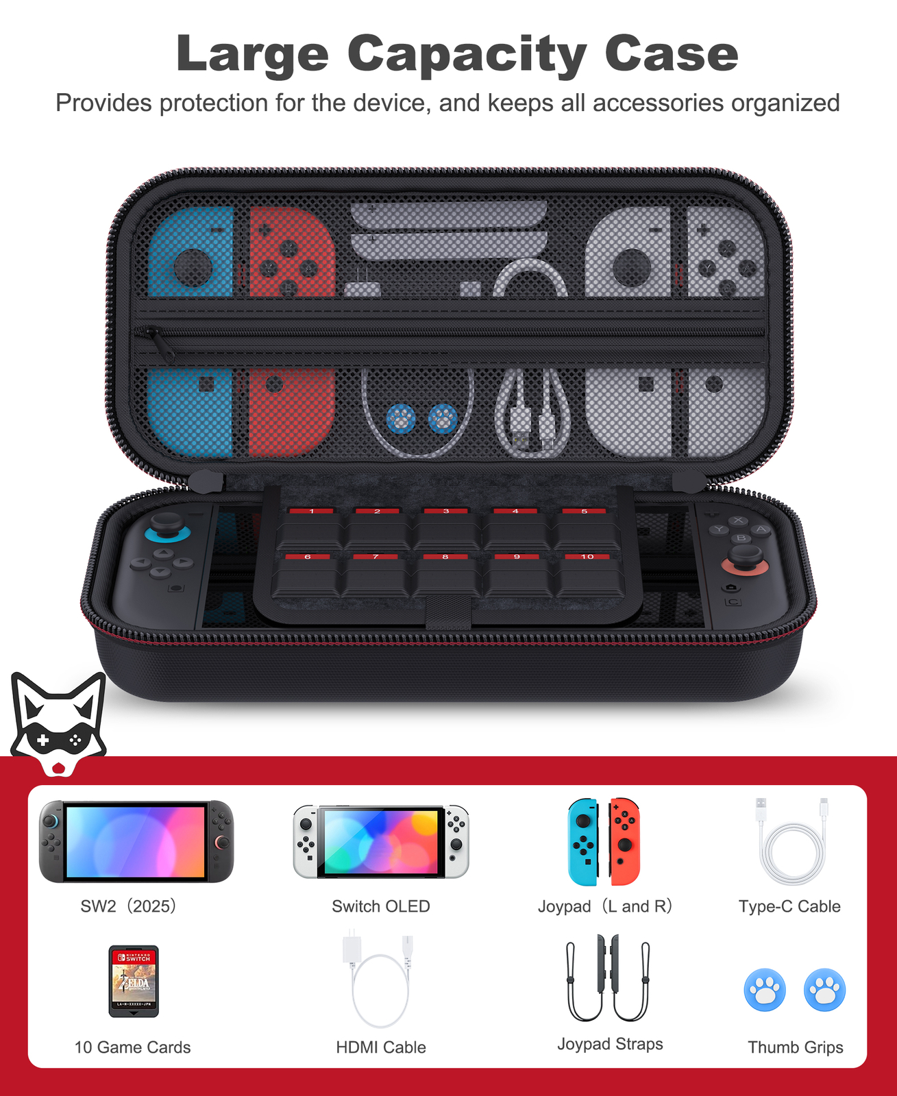 4 IN 1 for Nintendo Switch 2 Accessories w/Carrying Case Screen Protectors+Cover
