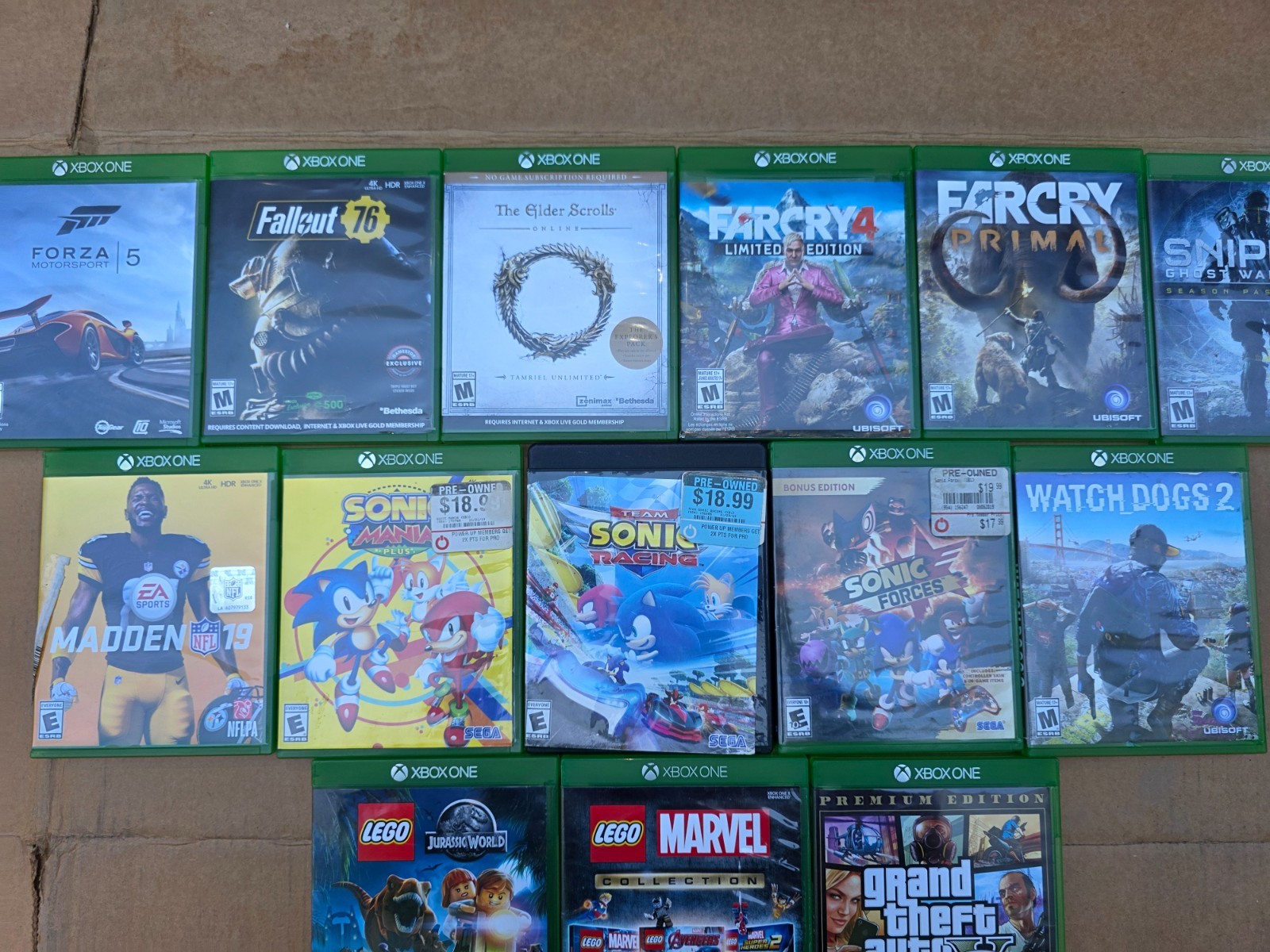 Xbox One Game Lot 14 Bundle GTA V Premium Sonic Mania Plus Forza 5 Watch Dogs 2