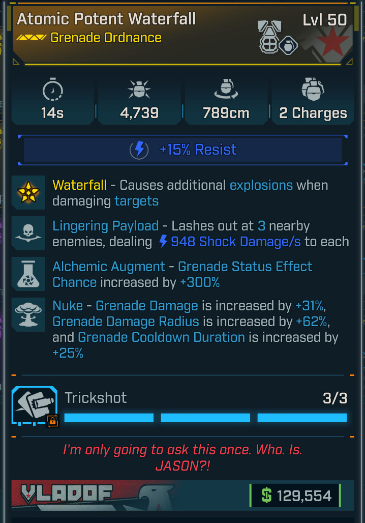 Borderlands 4⭐ATOMIC POTENT WATERFALL GRENADE⭐SHOCK⭐LINGERING⭐ALCHEMIC⭐NUKE