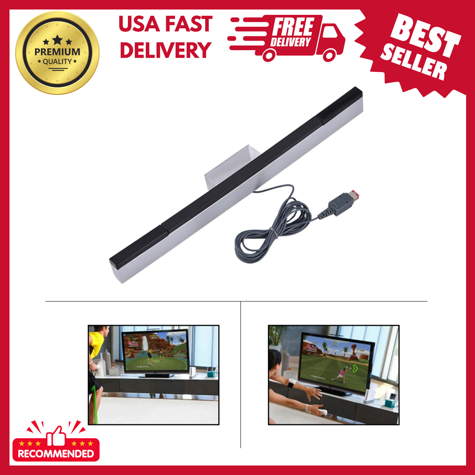 Wired Remote Motion Sensor Bar IR Infrared Ray Inductor for Nintendo Wii / Wii U