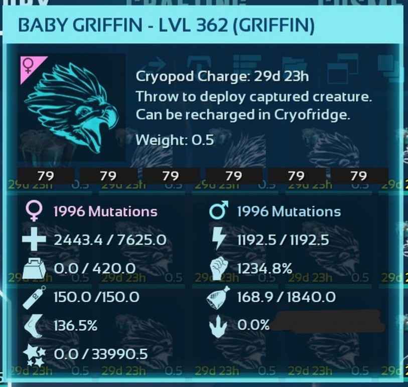 GRIFFIN TOP STATUS BLACK ID79 BABY PAIR ARK ASCENDED PVE OFFICIAL PC/XBOX/PS5