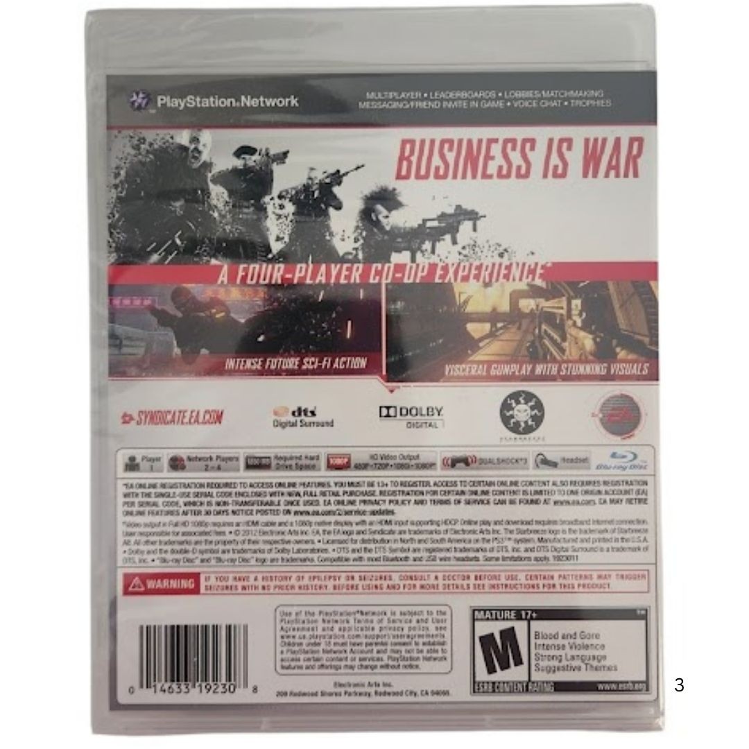Syndicate PS3 Brand New Game Special (2012 First Person Shooting)