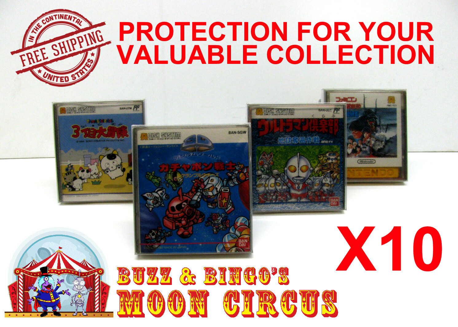 10x NINTENDO DISK SYSTEM CIB GAME – CLEAR PROTECTIVE BOX PROTECTOR SLEEVE CASE