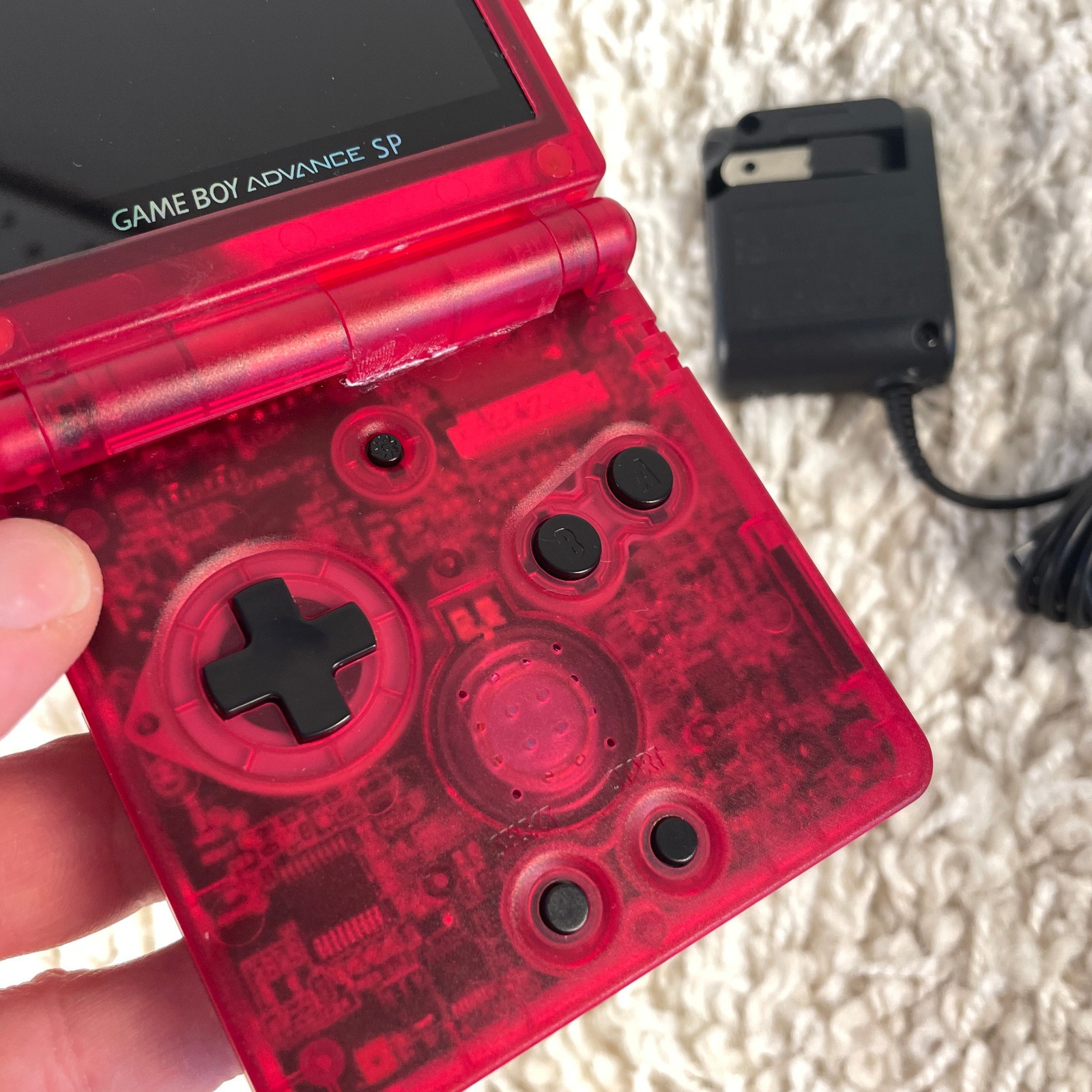Nintendo Gameboy Advance GBA SP Transparent Red IPS Backlit Screen Read