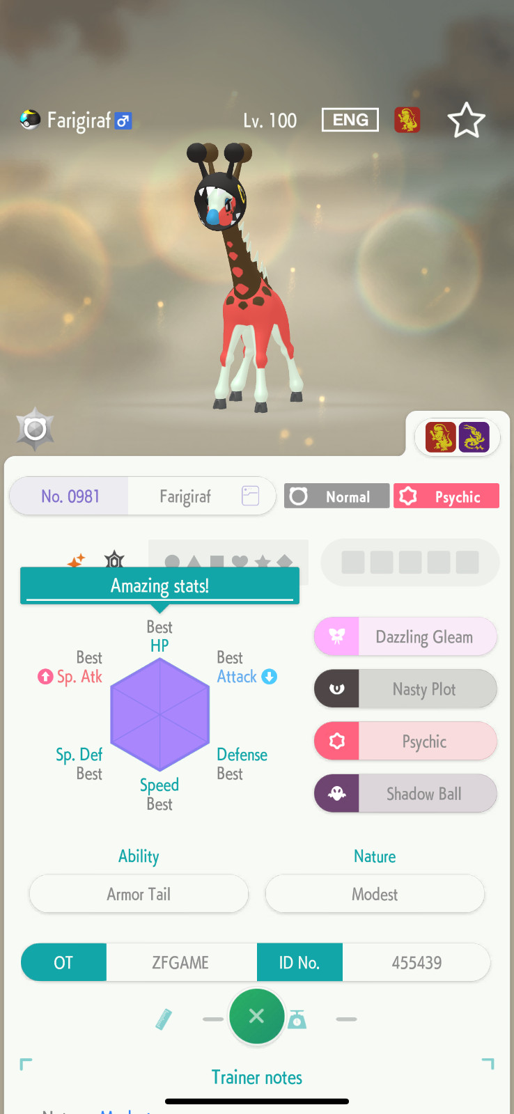 ✨6IV SHINY Farigiraf + EVS🚀 POKEMON HOME✨Champions✨Online delivery⚡