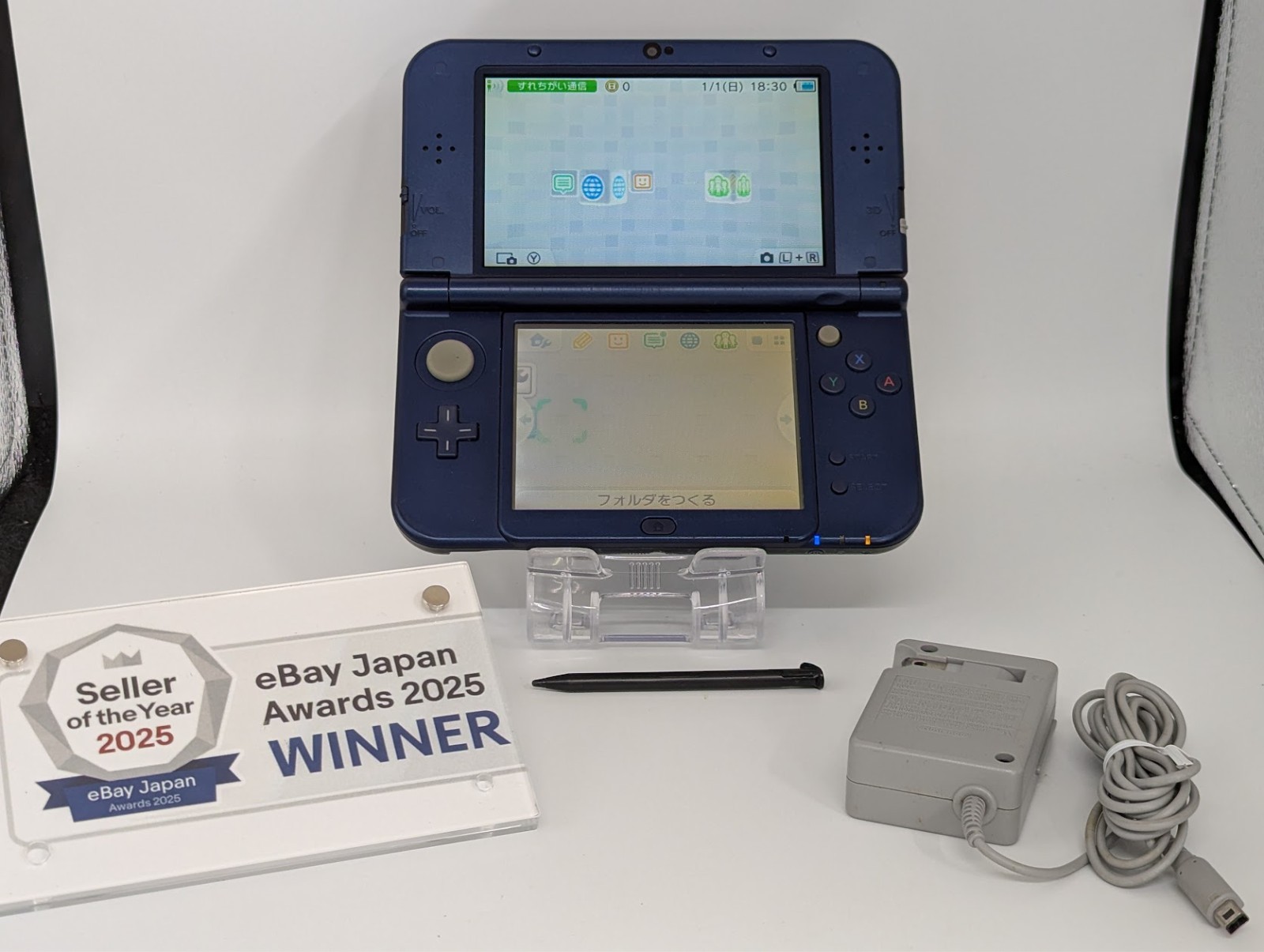 B447 Nintendo new 3DS LL XL console Metallic Blue w/adapter fx